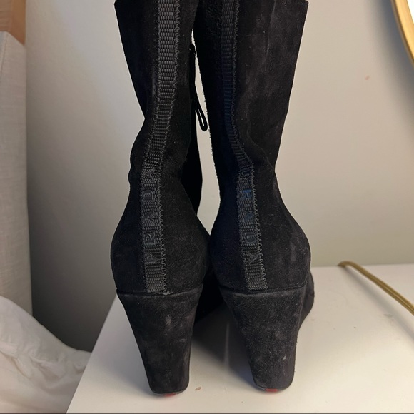 Prada Suede Wedge Booties Size 36 Black - Picture 5 of 5